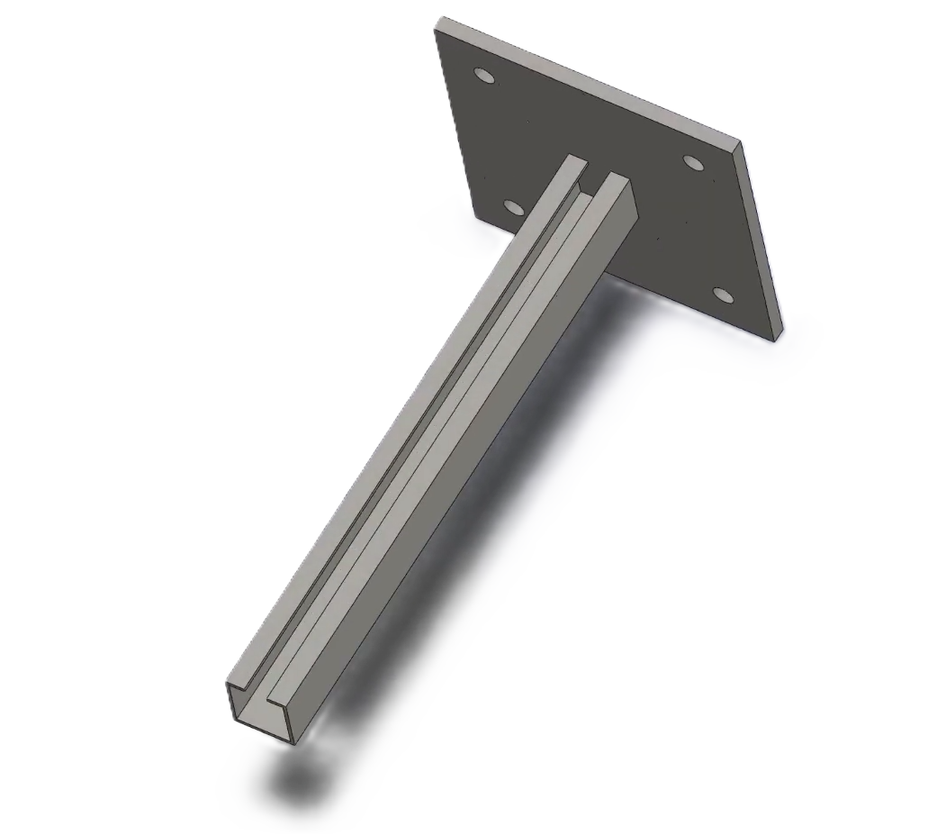 Generated 3D model of a wall-mounted strut bracket with base plate
